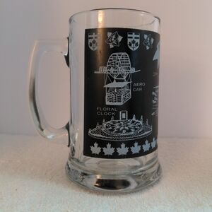 Black and Clear Glass Mug with Floral Design